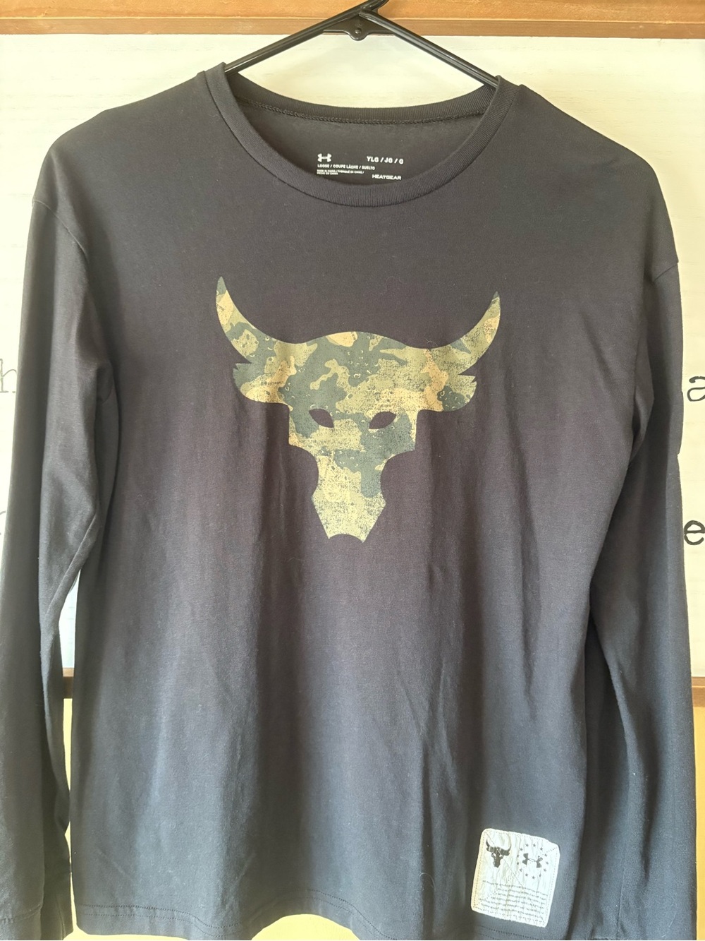 Under Armour Boys Black Long-Sleeve Performance Tee with Camouflage Bull Logo